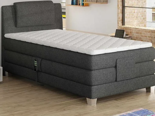 Conjunto Boxspring Cabeceira De Cama + Sommier De Relaxamento Eletrico + Colchão + Sobrecolchão Castel Da Palacio - 100X200 Cm -Tecido Cinzento Claro