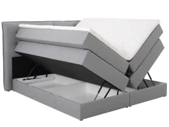 Conjunto Boxspring Cabeceira De Cama + Sommiers Com Arrumação + Colchão + Sobrecolchão, 160 X 200 Cm, Tecido Cinzento-Claro - Perama Da Palacio