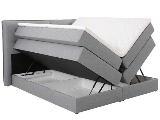 Conjunto Boxspring Cabeceira De Cama + Sommiers Com Arrumação + Colchão + Sobrecolchão, 160 X 200 Cm, Tecido Cinzento-Claro - Perama Da Palacio