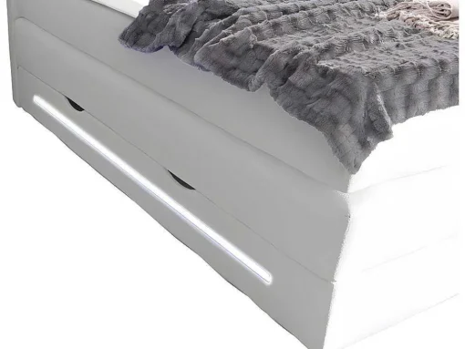 Conjunto Boxspring: Cabeceira, Sommier Com Arrumação, Colchão + Sobrecolchão, 160 X 200 Cm, Branco, Pele Sintética - Keros Da Dreamea