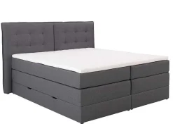 Conjunto Boxspring Cabeceira De Cama + Sommiers Com Arrumação + Colchão + Sobrecolchão, 180 X 200 Cm, Tecido Antracite - Perama Da Palacio