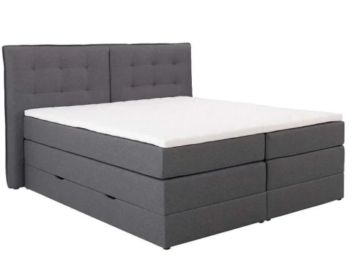 Conjunto Boxspring Cabeceira De Cama + Sommiers Com Arrumação + Colchão + Sobrecolchão, 180 X 200 Cm, Tecido Antracite - Perama Da Palacio