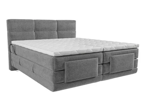 Conjunto Boxspring Cabeceira De Cama Acolchoada, Sommier Articulado Eletrico + Colchão + Sobrecolchão 2 X 80 X 200 Cm Cinzento-Claro - Lodi Da Palacio