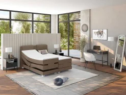 Conjunto Boxspring Cabeceira De Cama + Sommier De Relaxamento Eletrico + Colchão + Sobrecolchão Castel Da Palacio - 2X90X200 Cm -Tecido Bege