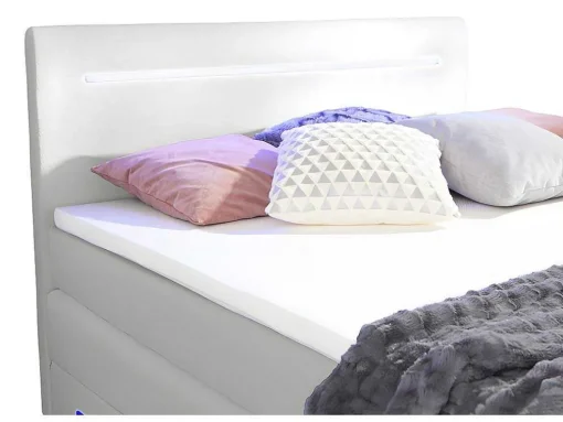 Conjunto Boxspring: Cabeceira, Sommier Com Arrumação, Colchão + Sobrecolchão, 160 X 200 Cm, Branco, Pele Sintética - Keros Da Dreamea