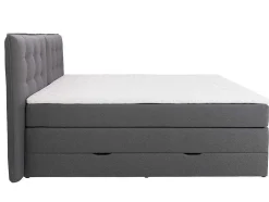 Conjunto Boxspring Cabeceira De Cama + Sommiers Com Arrumação + Colchão + Sobrecolchão, 180 X 200 Cm, Tecido Antracite - Perama Da Palacio