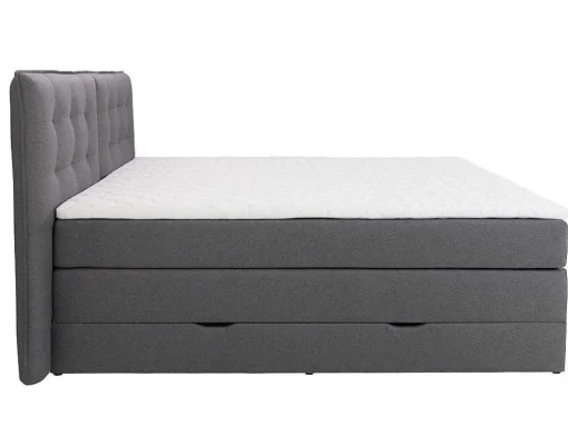 Conjunto Boxspring Cabeceira De Cama + Sommiers Com Arrumação + Colchão + Sobrecolchão, 180 X 200 Cm, Tecido Antracite - Perama Da Palacio
