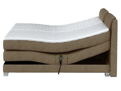 Conjunto Boxspring Cabeceira De Cama + Sommier De Relaxamento Eletrico + Colchão + Sobrecolchão Castel Da Palacio - 2X90X200 Cm -Tecido Bege