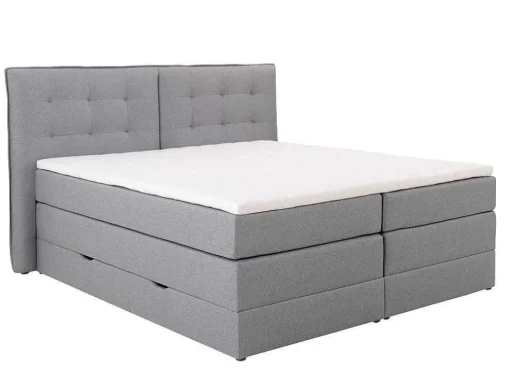 Conjunto Boxspring Cabeceira De Cama + Sommiers Com Arrumação + Colchão + Sobrecolchão, 180 X 200 Cm, Tecido Cinzento-Claro - Perama Da Palacio