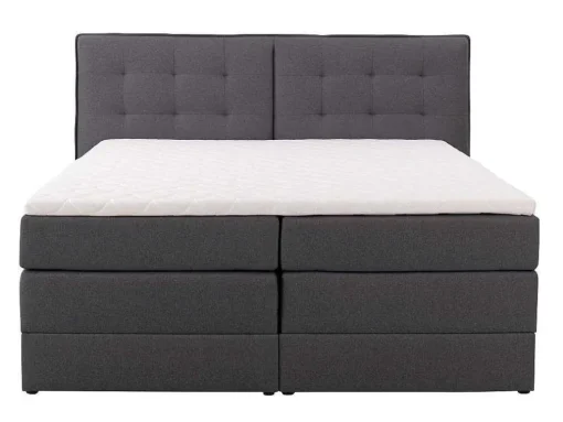 Conjunto Boxspring Cabeceira De Cama + Sommiers Com Arrumação + Colchão + Sobrecolchão, 180 X 200 Cm, Tecido Antracite - Perama Da Palacio