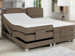 Conjunto Boxspring Cabeceira De Cama + Sommier De Relaxamento Eletrico + Colchão + Sobrecolchão Castel Da Palacio - 2X90X200 Cm -Tecido Bege