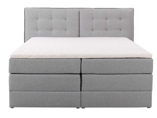 Conjunto Boxspring Cabeceira De Cama + Sommiers Com Arrumação + Colchão + Sobrecolchão, 160 X 200 Cm, Tecido Cinzento-Claro - Perama Da Palacio