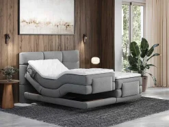 Conjunto Boxspring Cabeceira De Cama Acolchoada, Sommier Articulado Eletrico + Colchão + Sobrecolchão 2 X 80 X 200 Cm Cinzento-Claro - Lodi Da Palacio