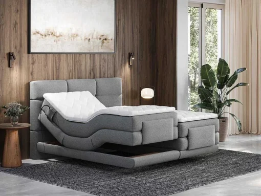 Conjunto Boxspring Cabeceira De Cama Acolchoada, Sommier Articulado Eletrico + Colchão + Sobrecolchão 2 X 80 X 200 Cm Cinzento-Claro - Lodi Da Palacio