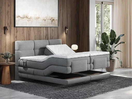 Conjunto Boxspring Cabeceira De Cama Acolchoada, Sommier Articulado Eletrico + Colchão + Sobrecolchão 2 X 80 X 200 Cm Cinzento-Claro - Lodi Da Palacio