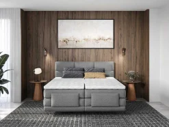 Conjunto Boxspring Cabeceira De Cama Acolchoada, Sommier Articulado Eletrico + Colchão + Sobrecolchão 2 X 80 X 200 Cm Cinzento-Claro - Lodi Da Palacio