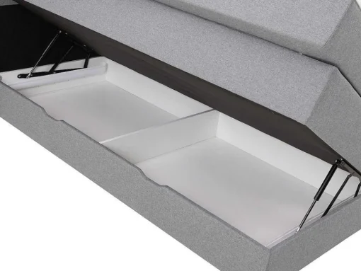 Conjunto Boxspring Cabeceira De Cama + Sommiers Com Arrumação + Colchão + Sobrecolchão, 160 X 200 Cm, Tecido Cinzento-Claro - Perama Da Palacio