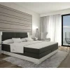 Conjunto Boxspring Completo - Cabeceira Com Leds + Sommiers + Colchão + Sobrecolchão - 160X 200 Cm - Pele Sintética - Branco E Cinzento - Asti De Ysmee