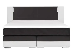 Conjunto Boxspring Completo Cabeceira Com Leds + Sommiers + Colchão + Sobrecolchão Asti De Ysmee - 180 X 200 Cm - Pele Sintética - Branco E Cinza