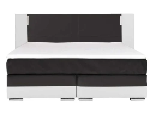 Conjunto Boxspring Completo - Cabeceira Com Leds + Sommiers + Colchão + Sobrecolchão - 160X 200 Cm - Pele Sintética - Branco E Cinzento - Asti De Ysmee