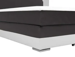 Conjunto Boxspring Completo - Cabeceira Com Leds + Sommiers + Colchão + Sobrecolchão - 160X 200 Cm - Pele Sintética - Branco E Cinzento - Asti De Ysmee