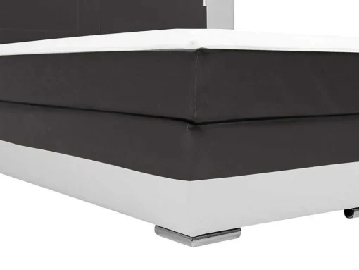 Conjunto Boxspring Completo - Cabeceira Com Leds + Sommiers + Colchão + Sobrecolchão - 160X 200 Cm - Pele Sintética - Branco E Cinzento - Asti De Ysmee