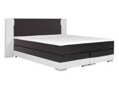 Conjunto Boxspring Completo - Cabeceira Com Leds + Sommiers + Colchão + Sobrecolchão - 160X 200 Cm - Pele Sintética - Branco E Cinzento - Asti De Ysmee