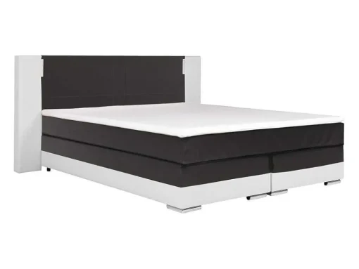 Conjunto Boxspring Completo - Cabeceira Com Leds + Sommiers + Colchão + Sobrecolchão - 160X 200 Cm - Pele Sintética - Branco E Cinzento - Asti De Ysmee