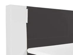 Conjunto Boxspring Completo - Cabeceira Com Leds + Sommiers + Colchão + Sobrecolchão - 160X 200 Cm - Pele Sintética - Branco E Cinzento - Asti De Ysmee