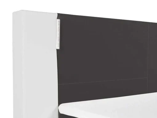 Conjunto Boxspring Completo - Cabeceira Com Leds + Sommiers + Colchão + Sobrecolchão - 160X 200 Cm - Pele Sintética - Branco E Cinzento - Asti De Ysmee