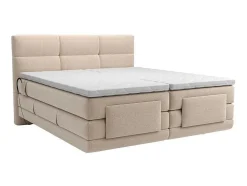 Conjunto Completo Boxspring, Cabeceira De Cama Acolchoada + Sommiers Articulados Eletricos + Colchão + Sobrecolchão 2X80X200 Cm Tecido Bege - Lodi Da Palacio