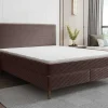 Conjunto Completo Boxspring Com Cabeceira + Sommier + Colchão + Sobrecolchão 180 X 200 Cm Veludo Canelado Castanho - Nara De Ysmee