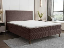 Conjunto Completo Boxspring Com Cabeceira + Sommier + Colchão + Sobrecolchão 180 X 200 Cm Veludo Canelado Castanho - Nara De Ysmee