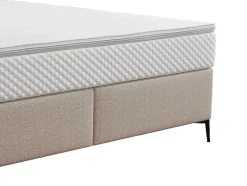 Conjunto Completo Boxspring Com Cabeceira Estofada + Sommier + Colchão + Sobrecolchão 180 X 200 Cm Tecido Bege - Inao De Ysmee
