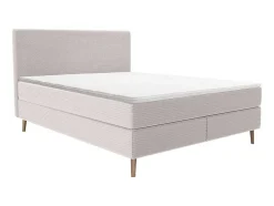 Conjunto Completo Boxspring Com Cabeceira + Sommier + Colchão + Sobrecolchão 180 X 200 Cm Veludo Canelado Bege - Nara De Ysmee