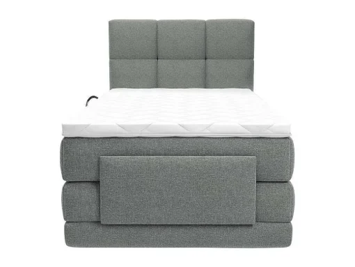 Conjunto Completo Boxspring, Cabeceira De Cama Acolchoada + Sommiers Articulados Eletricos + Colchão + Sobrecolchão 100X200 Cm Tecido Cinzento-Claro - Lodi Da Palacio