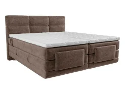 Conjunto Completo Boxspring Cabeceira De Cama Acolchoada + Sommiers Articulados Eletricos + Colchão + Sobrecolchão 2X90X200 Cm Tecido Castanho - Lodi De Palacio