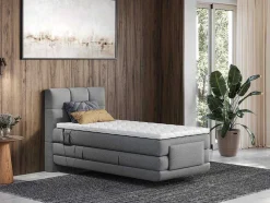 Conjunto Completo Boxspring, Cabeceira De Cama Acolchoada + Sommiers Articulados Eletricos + Colchão + Sobrecolchão 100X200 Cm Tecido Cinzento-Claro - Lodi Da Palacio