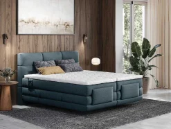 Conjunto Completo Boxspring Cabeceira De Cama Acolchoada + Sommiers Articulados Eletricos + Colchão + Sobrecolchão 2X90X200 Cm Tecido Azul - Lodi De Palacio