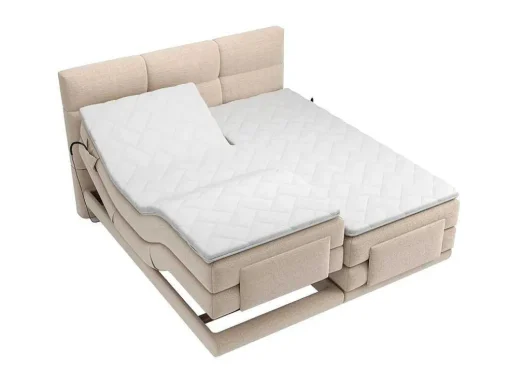 Conjunto Completo Boxspring, Cabeceira De Cama Acolchoada + Sommiers Articulados Eletricos + Colchão + Sobrecolchão 2X80X200 Cm Tecido Bege - Lodi Da Palacio