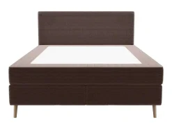 Conjunto Completo Boxspring Com Cabeceira + Sommier + Colchão + Sobrecolchão 180 X 200 Cm Veludo Canelado Castanho - Nara De Ysmee