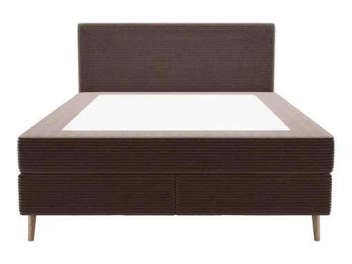 Conjunto Completo Boxspring Com Cabeceira + Sommier + Colchão + Sobrecolchão 180 X 200 Cm Veludo Canelado Castanho - Nara De Ysmee