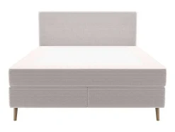 Conjunto Completo Boxspring Com Cabeceira + Sommier + Colchão + Sobrecolchão 180 X 200 Cm Veludo Canelado Bege - Nara De Ysmee