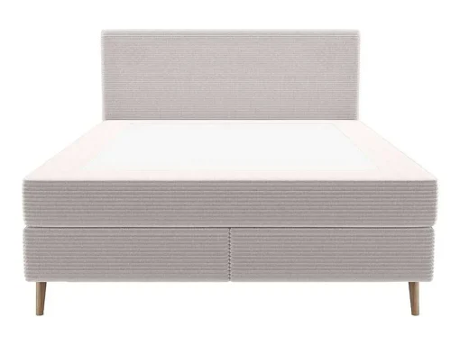 Conjunto Completo Boxspring Com Cabeceira + Sommier + Colchão + Sobrecolchão 180 X 200 Cm Veludo Canelado Bege - Nara De Ysmee