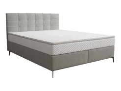 Conjunto Completo Boxspring Com Cabeceira Estofada + Sommier + Colchão + Sobrecolchão 160 X 200 Cm Tecido Cinza-Claro - Inao De Ysmee