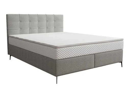 Conjunto Completo Boxspring Com Cabeceira Estofada + Sommier + Colchão + Sobrecolchão 160 X 200 Cm Tecido Cinza-Claro - Inao De Ysmee