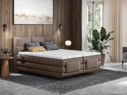 Conjunto Completo Boxspring Cabeceira De Cama Acolchoada + Sommiers Articulados Eletricos + Colchão + Sobrecolchão 2X90X200 Cm Tecido Castanho - Lodi De Palacio