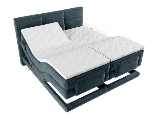 Conjunto Completo Boxspring Cabeceira De Cama Acolchoada + Sommiers Articulados Eletricos + Colchão + Sobrecolchão 2X90X200 Cm Tecido Azul - Lodi De Palacio