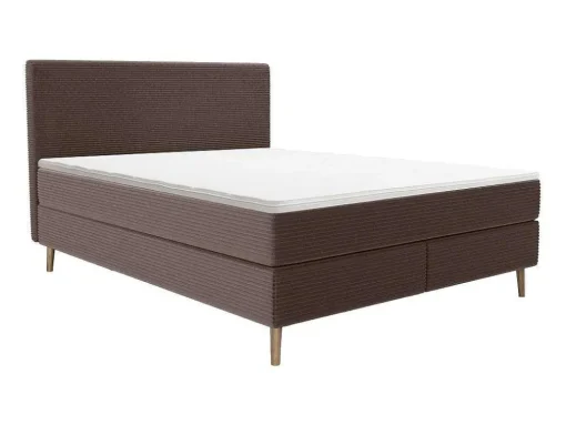 Conjunto Completo Boxspring Com Cabeceira + Sommier + Colchão + Sobrecolchão 180 X 200 Cm Veludo Canelado Castanho - Nara De Ysmee