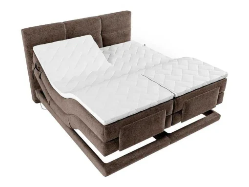 Conjunto Completo Boxspring Cabeceira De Cama Acolchoada + Sommiers Articulados Eletricos + Colchão + Sobrecolchão 2X90X200 Cm Tecido Castanho - Lodi De Palacio